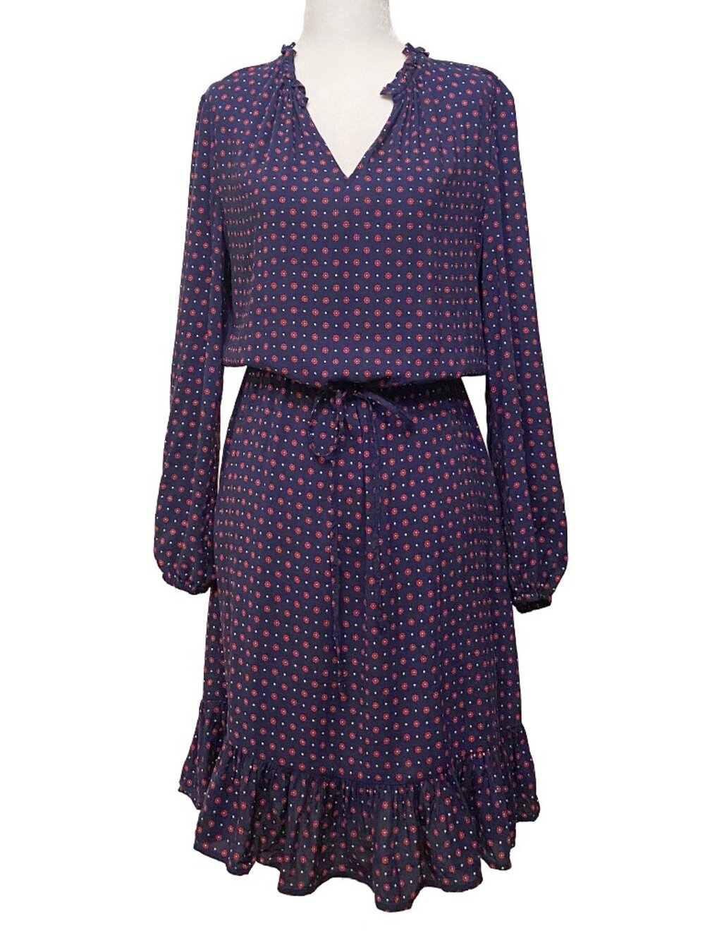 DRAPER JAMES Grace & Charm Navy Floral Long Sleeve Dress - Size M